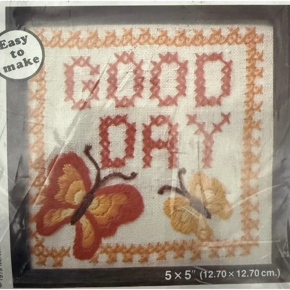 Vintage McNeill Cross Stitch Kit 1509 Good Day Butterfly Sampler Pattern & Floss